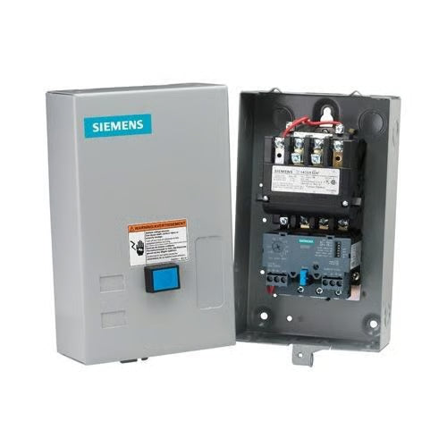 Siemens 14CUB32BA Class 14 Full Voltage Heavy Duty Motor Starter, 110 to 120/220 to 240 VAC V Coil, Non-Reversing Action, 3 Poles, NEMA 1/0 Enclosure